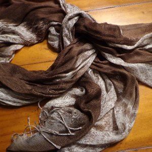 Scarf Fringed Brown/White 70x23" NWOT